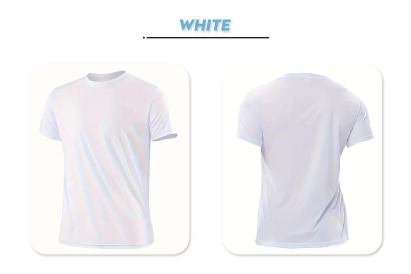 Five/Ten Pack Men's Highly Elastic Moisture-Wicking T-shirt Soft, Quick-Drying, Breathable Sports Solid Color Short-Sleeved Round Neck Running Fitness Lightweight Top, Four Seasons gym wear cycling
