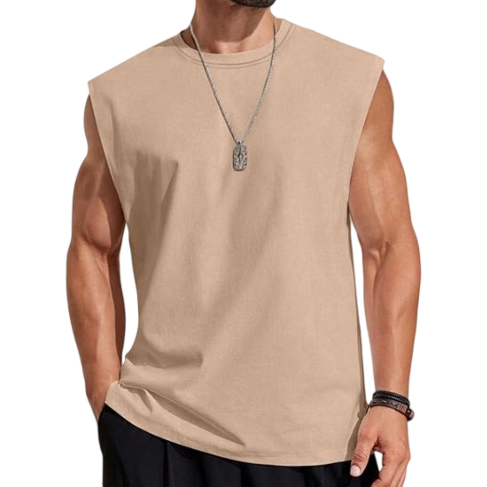 Men's Solid Color Round Neck Tank Top, Loose Casual Comfy Classic Crew Neck Sleeveless Top