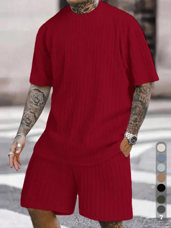 Men's Textured 2 Piece Lounge Set Short Sleeve T-Shirt & Shorts
