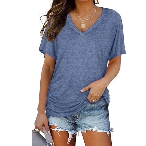 💖Womens Short Sleeve V Neck Dolman Tops