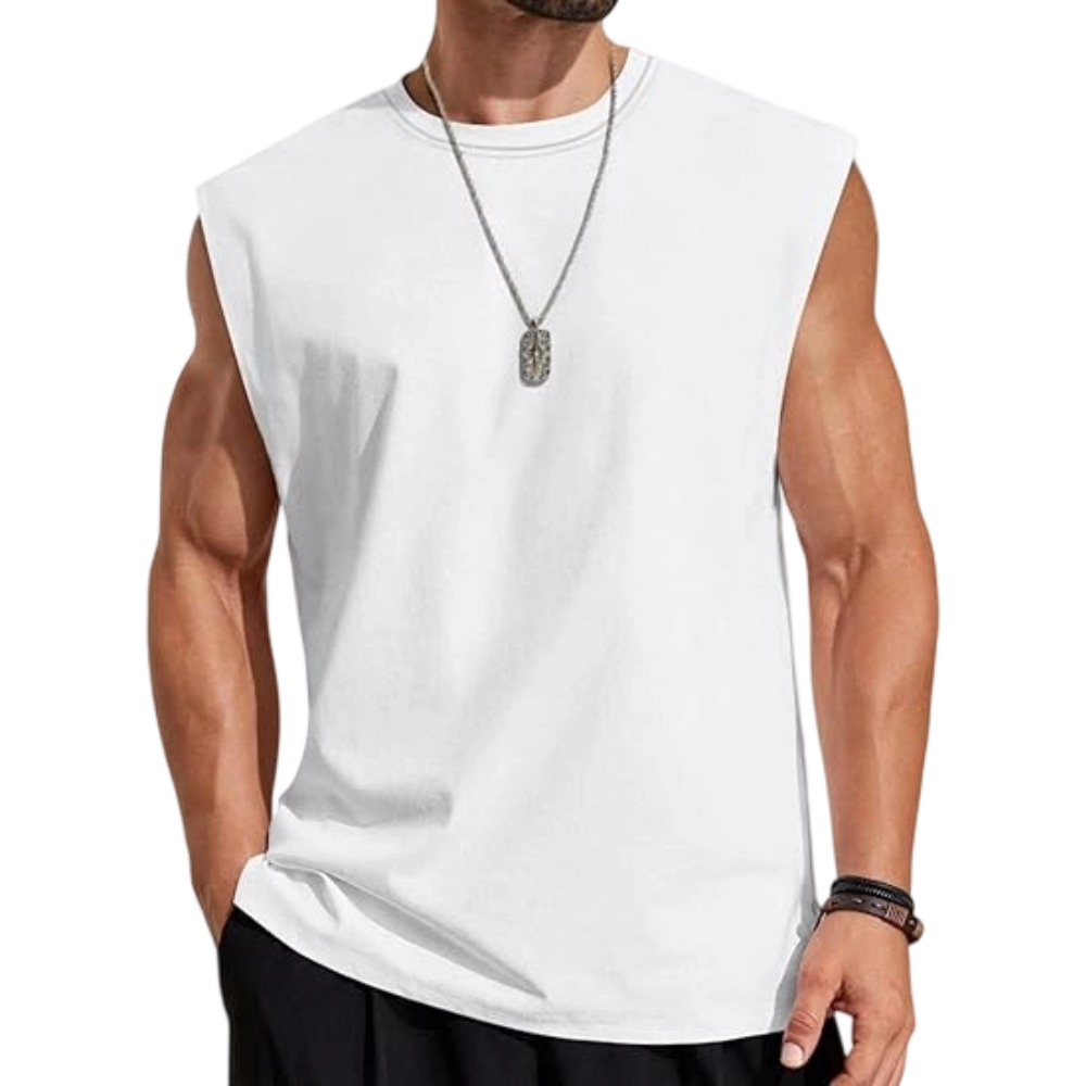 Men's Solid Color Round Neck Tank Top, Loose Casual Comfy Classic Crew Neck Sleeveless Top