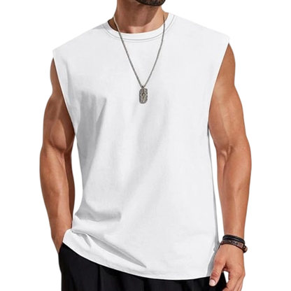 Men's Solid Color Round Neck Tank Top, Loose Casual Comfy Classic Crew Neck Sleeveless Top