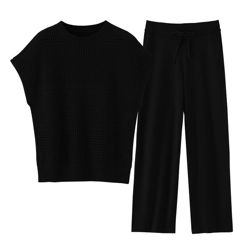 Women'S Cotton Knit Crochet Sweater Set Two Piece Cozy Stylish Lounge Outfit For Casual Wear Comfortable Elegant
