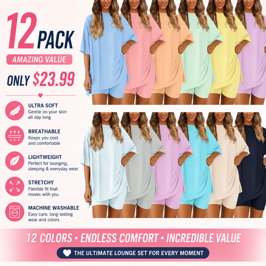 Women's Summer 2 Piece Lounge Set Oversized T-Shirt & Biker Shorts Matching Airport Travel Outfit