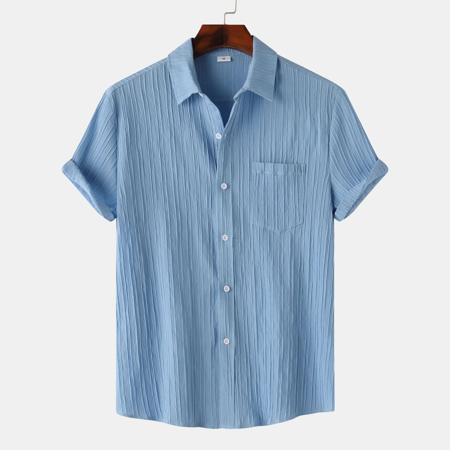 2025 Summer New Men'S Solid Color Lapel Short Sleeve Shirt Men