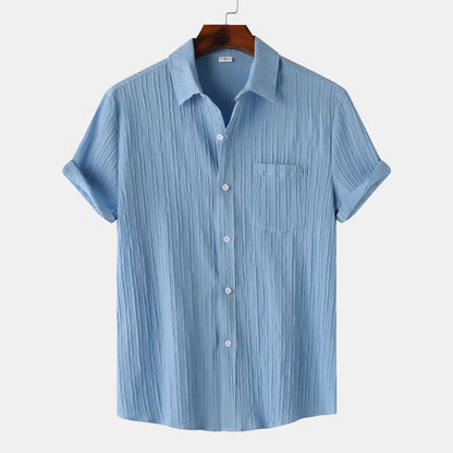 2025 Summer New Men'S Solid Color Lapel Short Sleeve Shirt Men