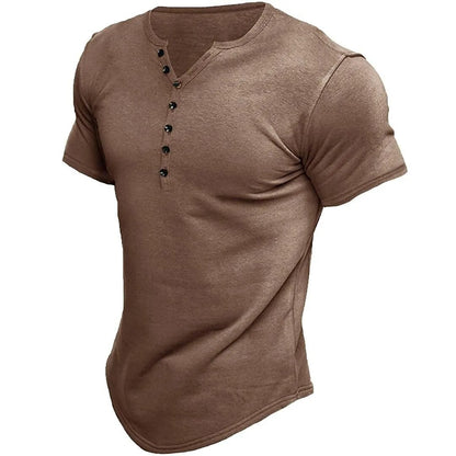 Men's Henley Solid Color Casual Short Sleeve T-shirt Casual Vintage
