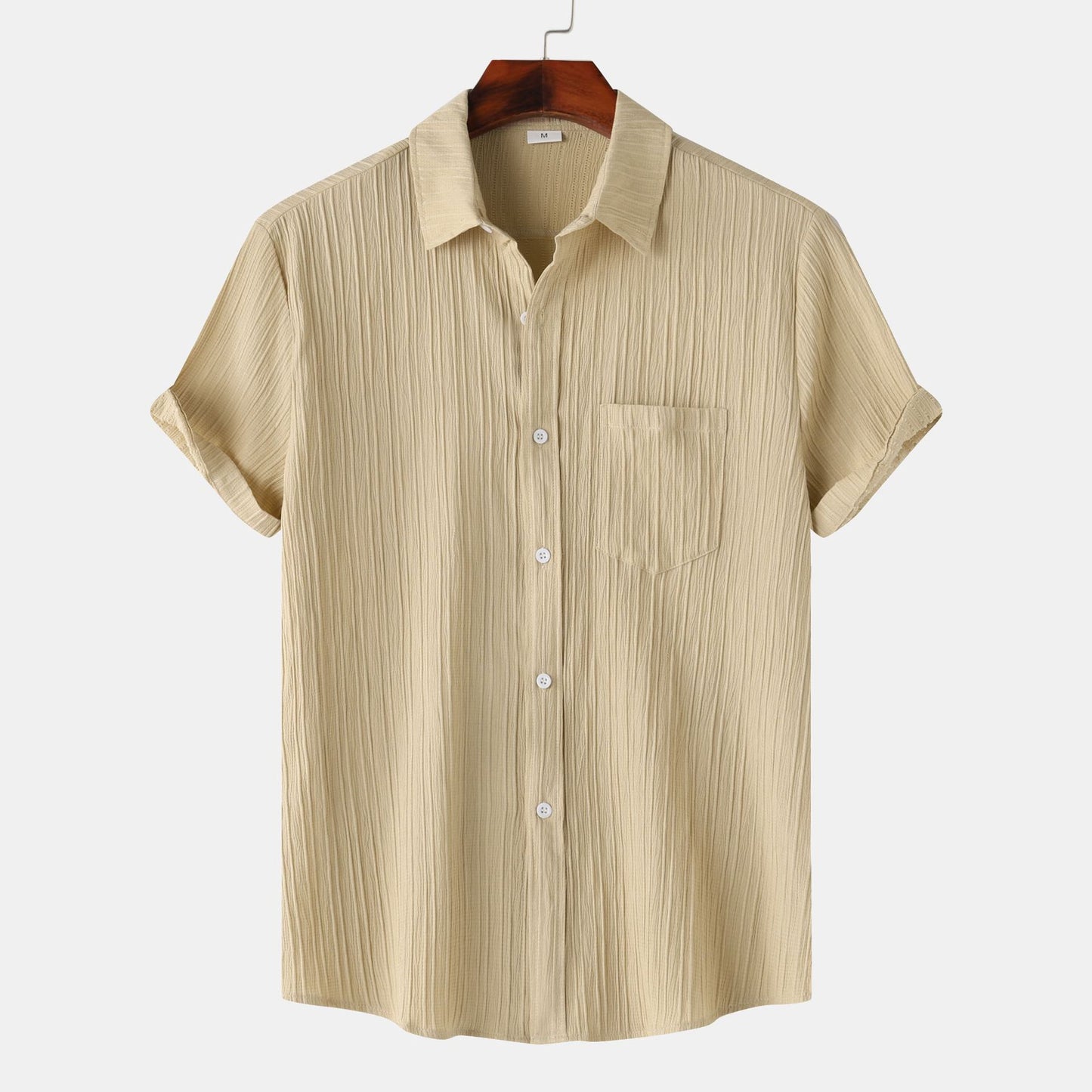 2025 Summer New Men'S Solid Color Lapel Short Sleeve Shirt Men