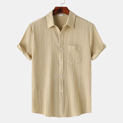 2025 Summer New Men'S Solid Color Lapel Short Sleeve Shirt Men