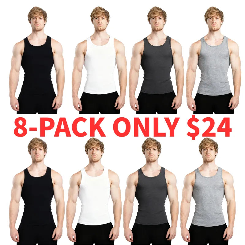 Men's Tank Top Scoop Neck Knit Gym Workout Muscle Tank Undershirt Sleeveless Shirts