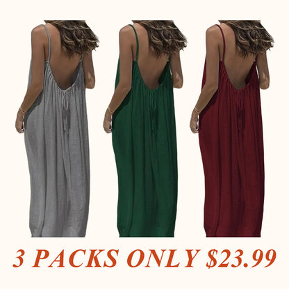Women's Solid Color Cami Lounge Dress, Elegant Sleeveless Long Dress for Summer, Ladies Sleepwear for Indoor Wear