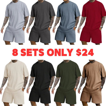 Men's Textured 2 Piece Lounge Set Short Sleeve T-Shirt & Shorts