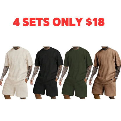 Men's Textured 2 Piece Lounge Set Short Sleeve T-Shirt & Shorts