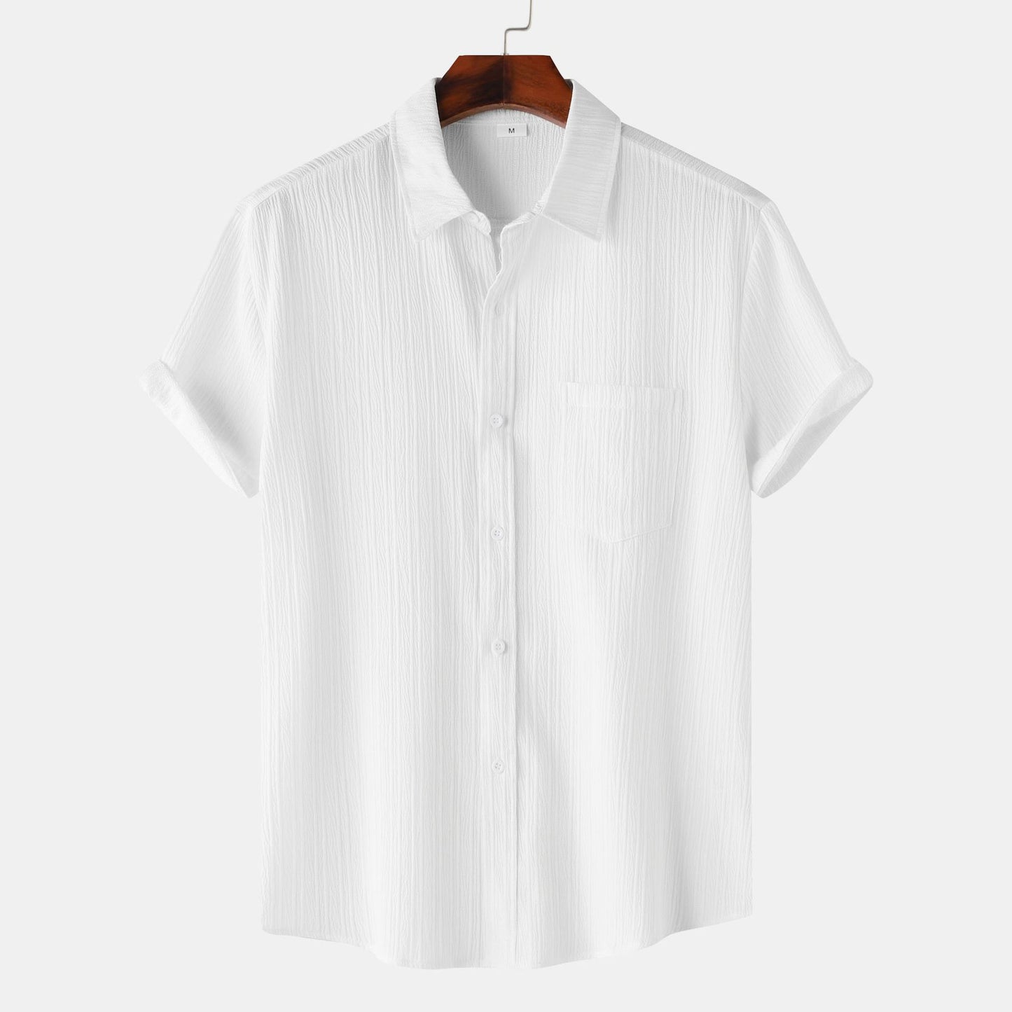 2025 Summer New Men'S Solid Color Lapel Short Sleeve Shirt Men