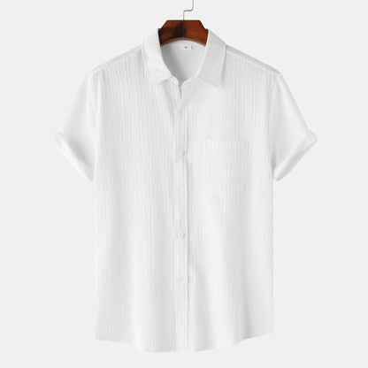 2025 Summer New Men'S Solid Color Lapel Short Sleeve Shirt Men