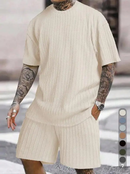 Men's Textured 2 Piece Lounge Set Short Sleeve T-Shirt & Shorts