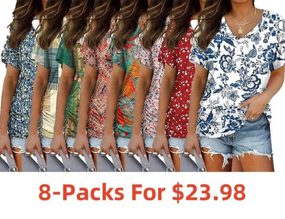 💖Womens Short Sleeve V Neck Dolman Tops