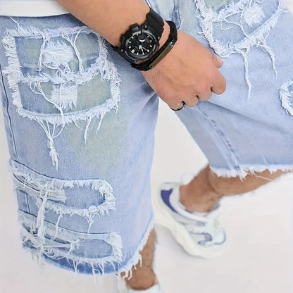 Raw Hem Denim Shorts with Rips