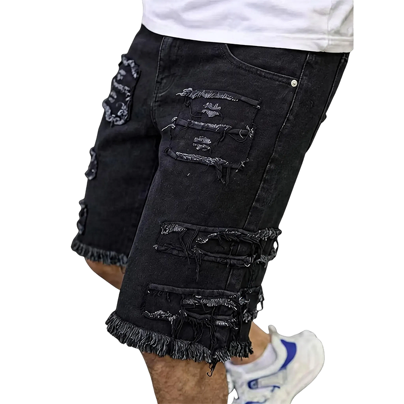 Raw Hem Denim Shorts with Rips
