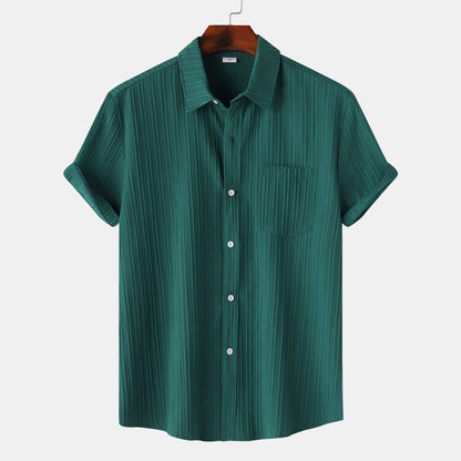 2025 Summer New Men'S Solid Color Lapel Short Sleeve Shirt Men