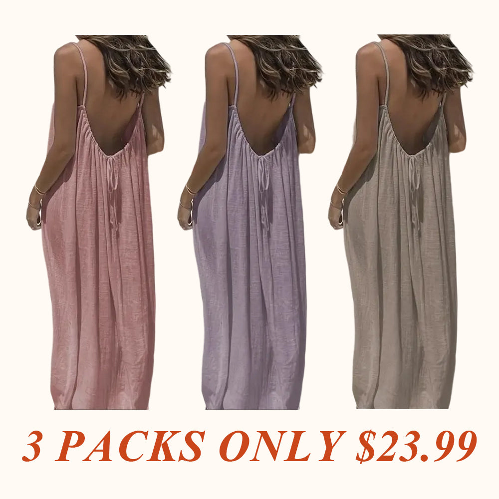 Women's Solid Color Cami Lounge Dress, Elegant Sleeveless Long Dress for Summer, Ladies Sleepwear for Indoor Wear