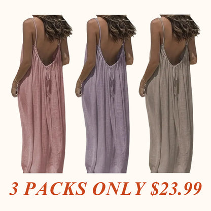 Women's Solid Color Cami Lounge Dress, Elegant Sleeveless Long Dress for Summer, Ladies Sleepwear for Indoor Wear