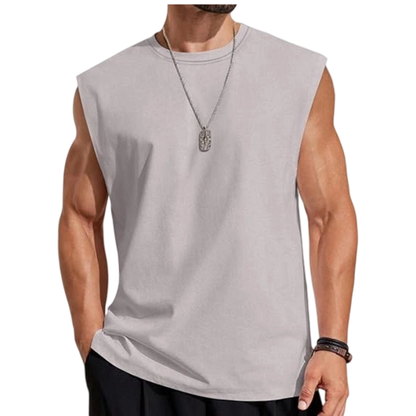 Men's Solid Color Round Neck Tank Top, Loose Casual Comfy Classic Crew Neck Sleeveless Top