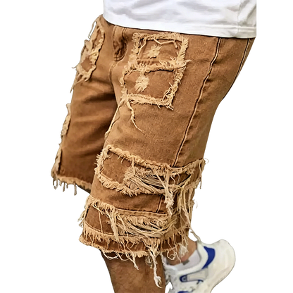 Raw Hem Denim Shorts with Rips