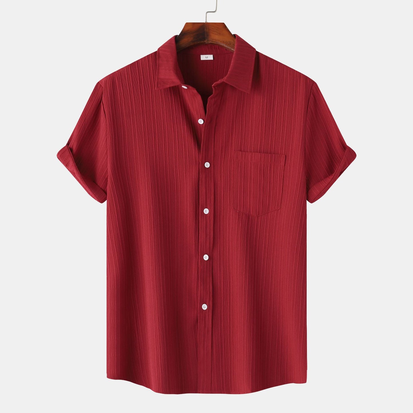 2025 Summer New Men'S Solid Color Lapel Short Sleeve Shirt Men