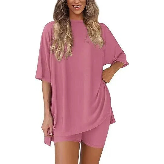 Women's Summer 2 Piece Lounge Set Oversized T-Shirt & Biker Shorts Matching Airport Travel Outfit