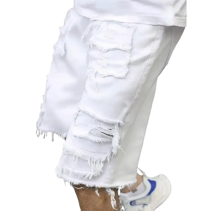 Raw Hem Denim Shorts with Rips