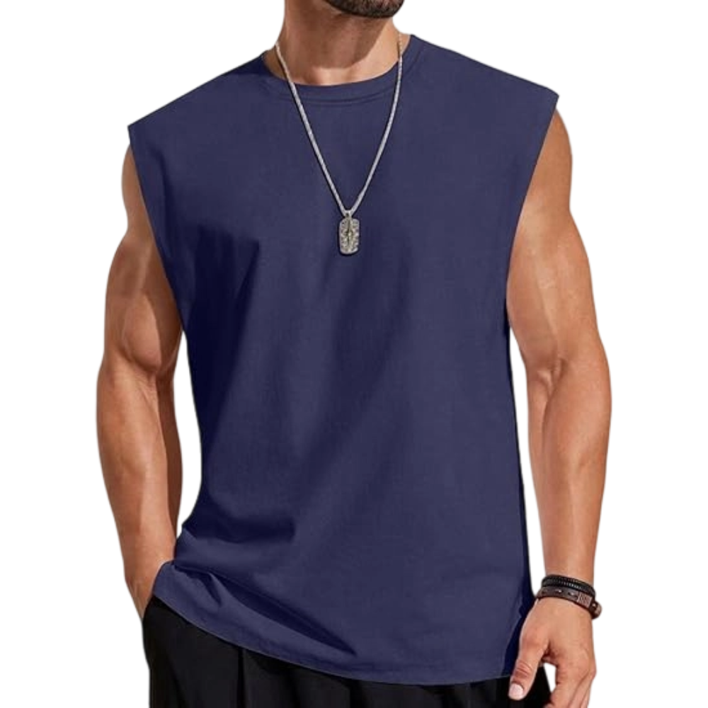 Men's Solid Color Round Neck Tank Top, Loose Casual Comfy Classic Crew Neck Sleeveless Top