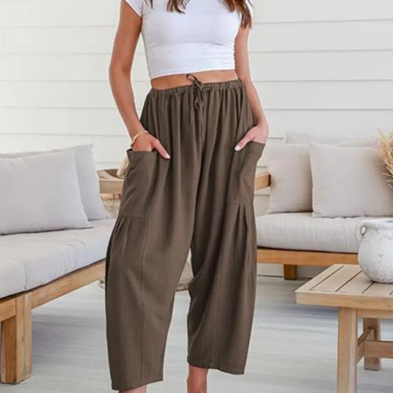 Womens Linen Wide Leg Pants