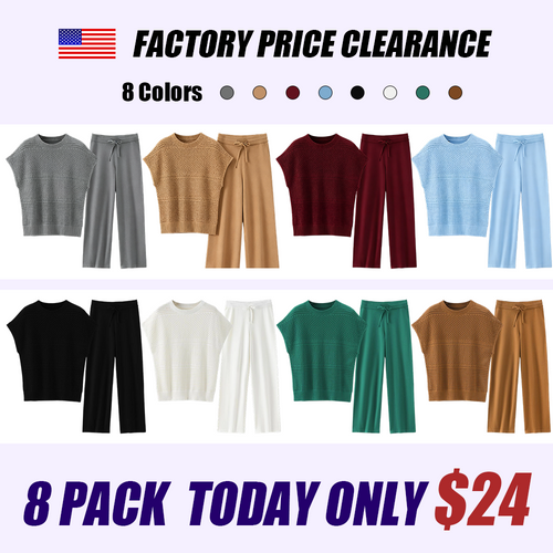 Women'S Cotton Knit Crochet Sweater Set Two Piece Cozy Stylish Lounge Outfit For Casual Wear Comfortable Elegant