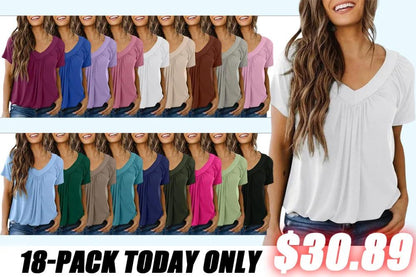 ✨Women's Casual Short Sleeve V Neck Basic T-shirts
