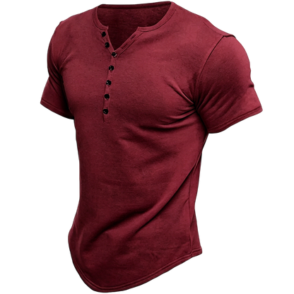 Men's Henley Solid Color Casual Short Sleeve T-shirt Casual Vintage