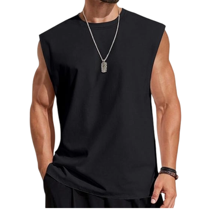 Men's Solid Color Round Neck Tank Top, Loose Casual Comfy Classic Crew Neck Sleeveless Top