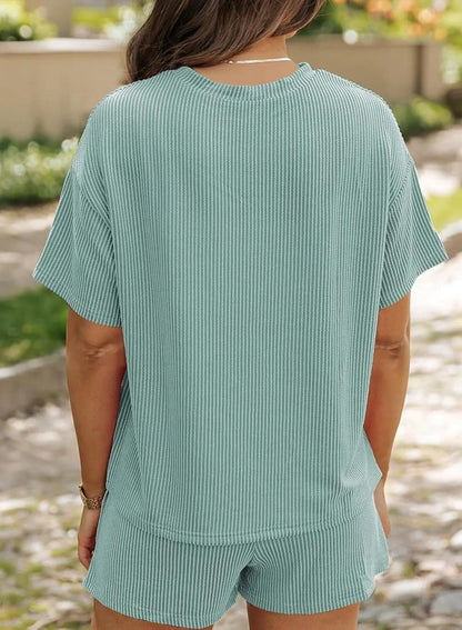 Summer Hot Sale💥Women's Solid Textured Pocket Shorts Set
