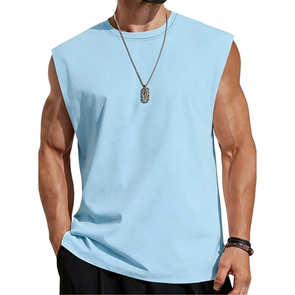 Men's Solid Color Round Neck Tank Top, Loose Casual Comfy Classic Crew Neck Sleeveless Top