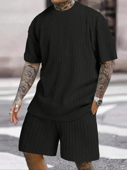 Men's Textured 2 Piece Lounge Set Short Sleeve T-Shirt & Shorts