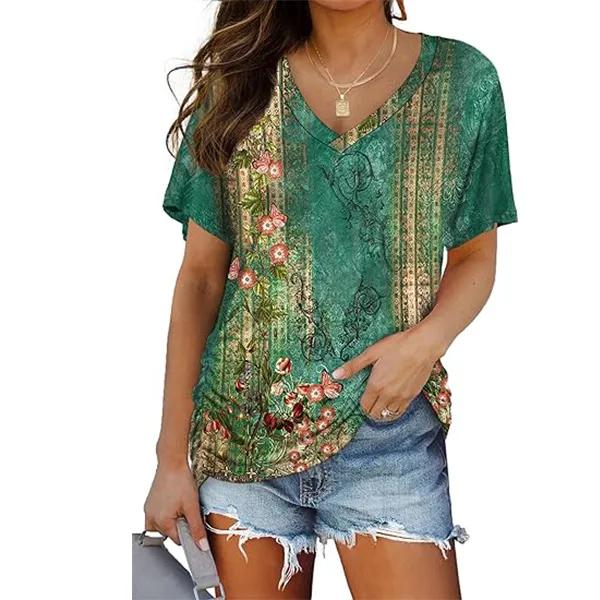 💖Womens Short Sleeve V Neck Dolman Tops