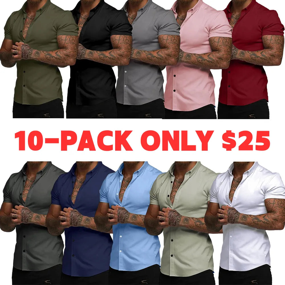 Mens Muscle Fit Dress Shirts Casual Button Down Shirt Short Sleeve Wrinkle-Free Shirts