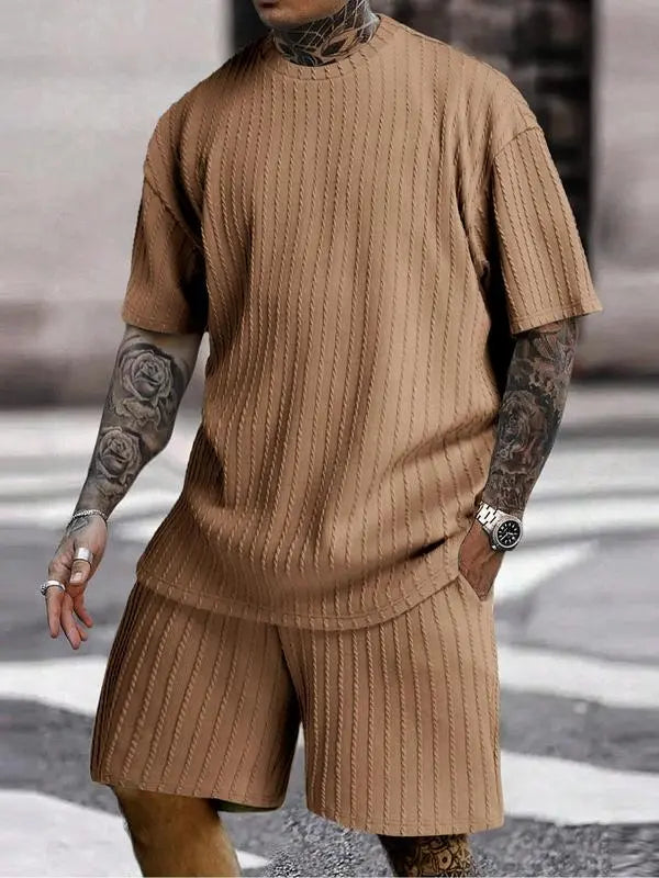 Men's Textured 2 Piece Lounge Set Short Sleeve T-Shirt & Shorts