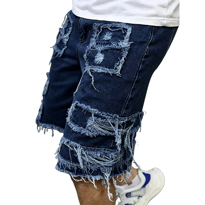 Raw Hem Denim Shorts with Rips