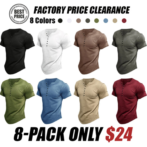 Men's Henley Solid Color Casual Short Sleeve T-shirt Casual Vintage