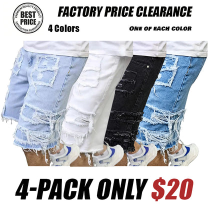 Raw Hem Denim Shorts with Rips
