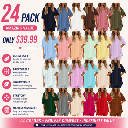 Women's Summer 2 Piece Lounge Set Oversized T-Shirt & Biker Shorts Matching Airport Travel Outfit