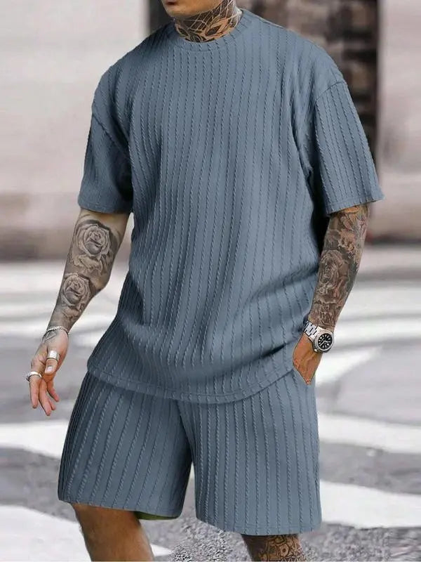 Men's Textured 2 Piece Lounge Set Short Sleeve T-Shirt & Shorts
