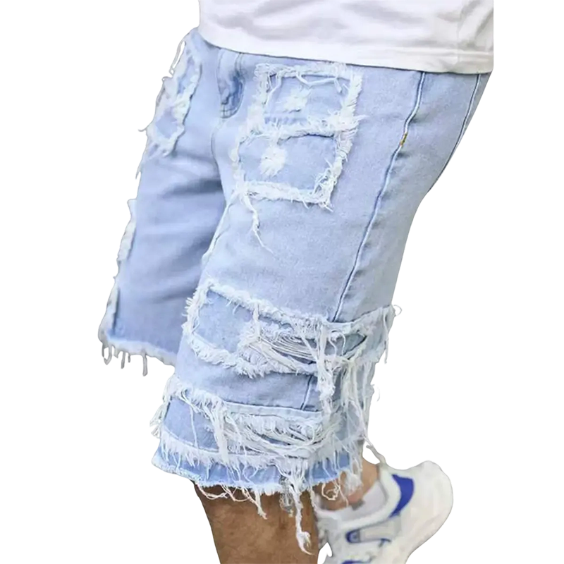 Raw Hem Denim Shorts with Rips