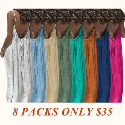 Women's Solid Color Cami Lounge Dress, Elegant Sleeveless Long Dress for Summer, Ladies Sleepwear for Indoor Wear